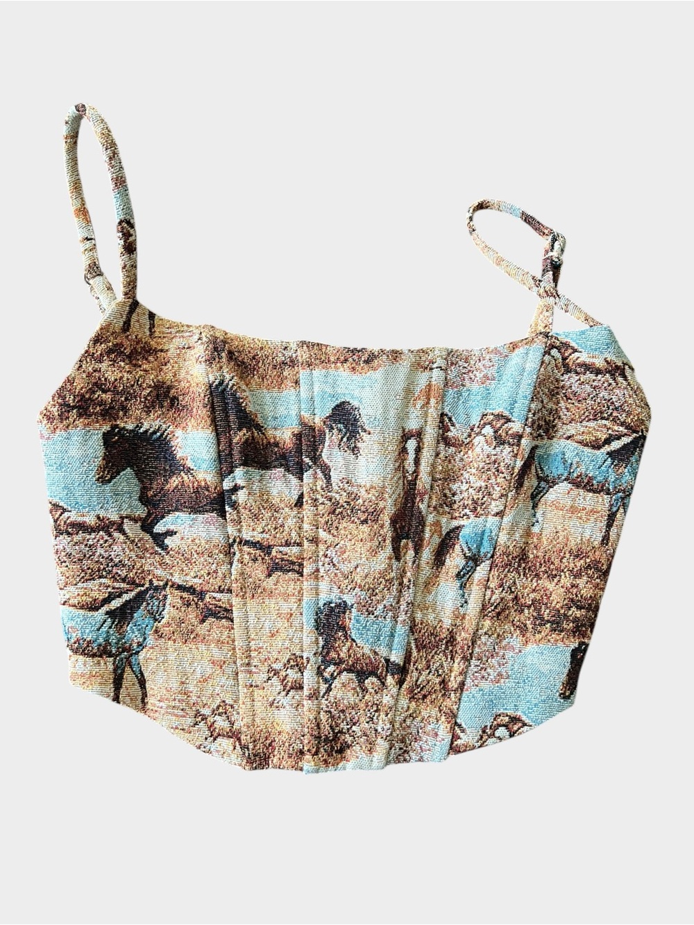 Tic Toc Django Horse Tapestry Corset Top M Western Lace Up Bustier